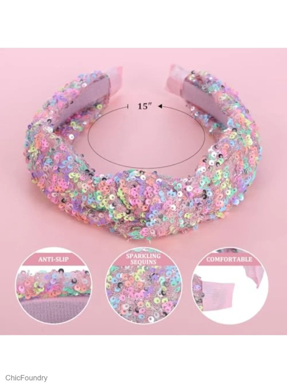Sequin Headbands for Girls 4 Pack Stretchy Knotted Glitter Hair Bows